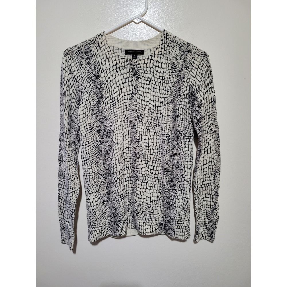 Banana Republic Sweater‎ Womens Medium White Black Snakeskin Cotton Knit